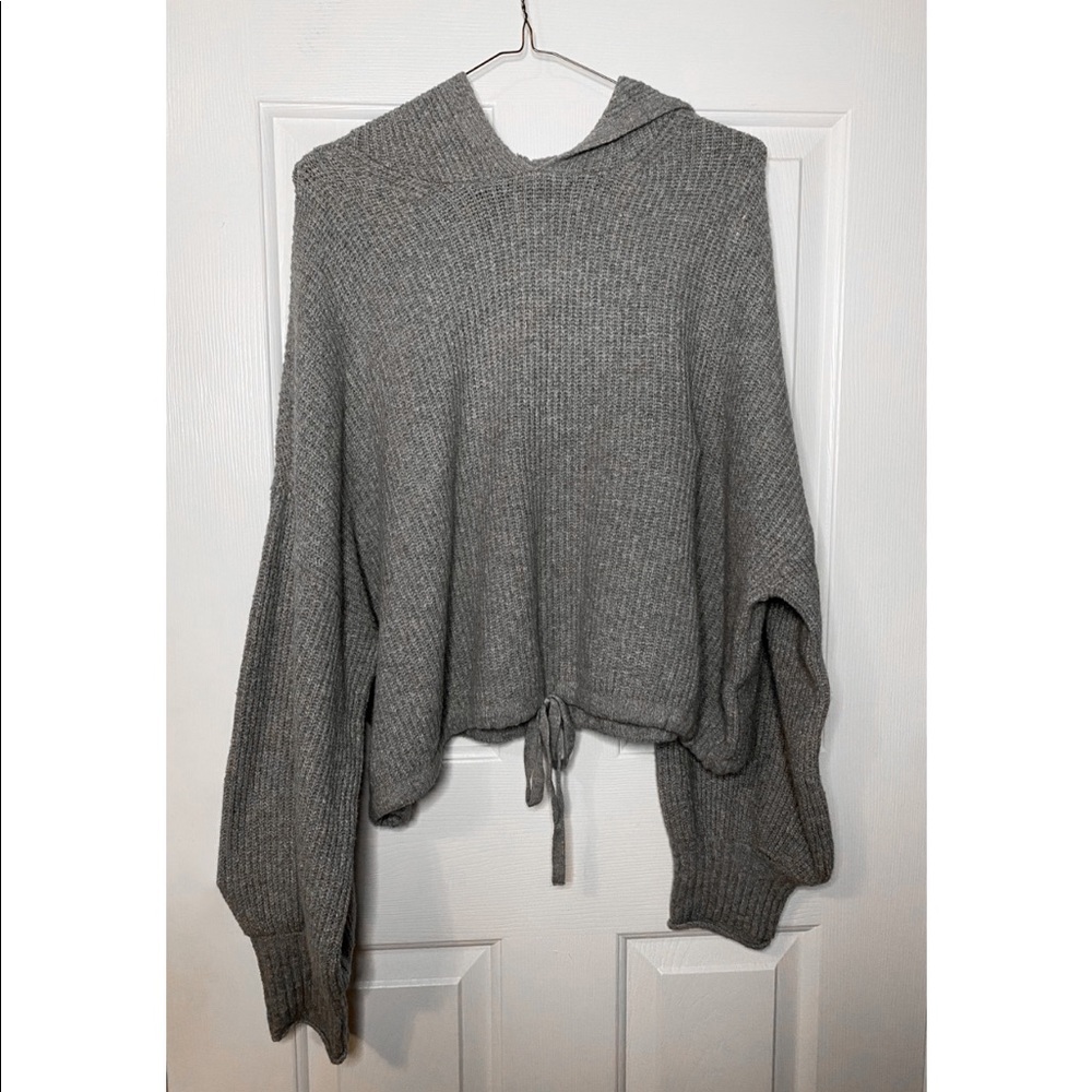 American Eagle Grey Knit Cropped Hoodie